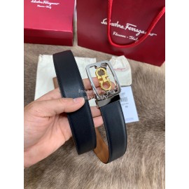 Ferragamo Cowhide Pure Copper Square Buckle 35mm Belt Brown