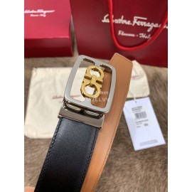 Ferragamo Cowhide Pure Copper Square Buckle 35mm Belt Brown