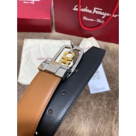 Ferragamo Cowhide Pure Copper Square Buckle 35mm Belt Brown