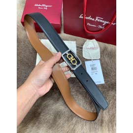 Ferragamo Cowhide Pure Copper Square Buckle 35mm Belt Brown