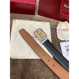 Ferragamo Cowhide Pure Copper Square Buckle 35mm Belt Brown