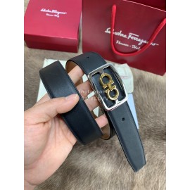 Ferragamo Cowhide Pure Copper Square Buckle 35mm Belt Brown