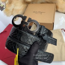 Ferragamo Embossed Cowhide Pure Copper Gancio Buckle 35mm Belt