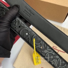 Ferragamo Embossed Cowhide Pure Copper Gancio Buckle 35mm Belt