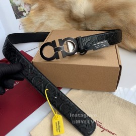 Ferragamo Embossed Cowhide Pure Copper Gancio Buckle 35mm Belt