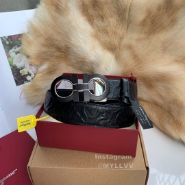 Ferragamo Embossed Cowhide Pure Copper Gancio Buckle 35mm Belt