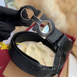 Ferragamo Embossed Cowhide Pure Copper Gancio Buckle 35mm Belt