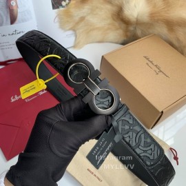 Ferragamo Embossed Cowhide Pure Copper Gancio Buckle 35mm Belt