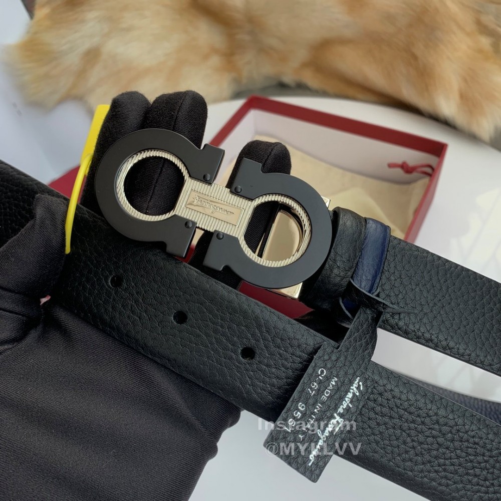 Ferragamo Cowhide Pure Copper Gancio Buckle 35mm Belt Blue