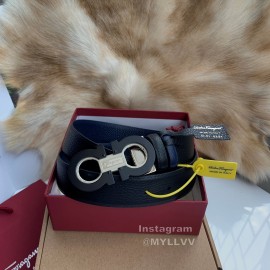 Ferragamo Cowhide Pure Copper Gancio Buckle 35mm Belt Blue