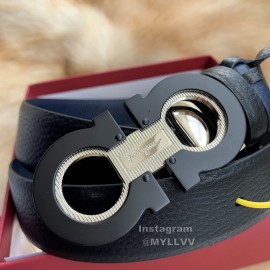 Ferragamo Cowhide Pure Copper Gancio Buckle 35mm Belt Blue