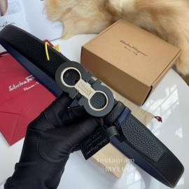 Ferragamo Cowhide Pure Copper Gancio Buckle 35mm Belt Blue