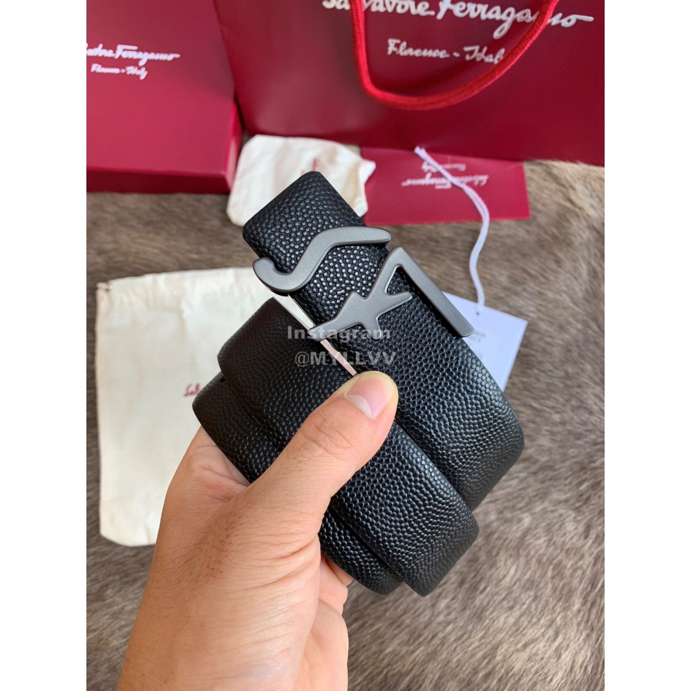 Ferragamo Fashion Cowhide Pure Copper Gun Color Buckle 35mm Belt 