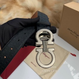 Ferragamo Black Embossed Cowhide Pure Copper Gancini Buckle Belt