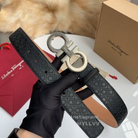 Ferragamo Black Embossed Cowhide Pure Copper Gancini Buckle Belt