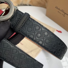 Ferragamo Black Embossed Cowhide Pure Copper Gancini Buckle Belt