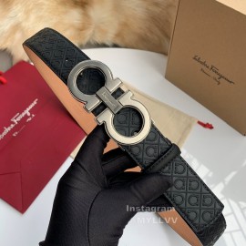 Ferragamo Black Embossed Cowhide Pure Copper Gancini Buckle Belt