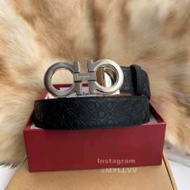 Ferragamo Black Embossed Cowhide Pure Copper Gancini Buckle Belt