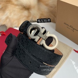 Ferragamo Black Embossed Cowhide Pure Copper Gancini Buckle Belt