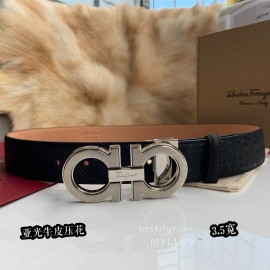 Ferragamo Black Embossed Cowhide Pure Copper Gancini Buckle Belt