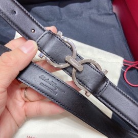 Ferragamo Black Plain Calf Silver Horseshoe Buckle 25mm Belt