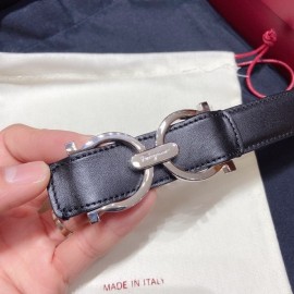 Ferragamo Black Plain Calf Silver Horseshoe Buckle 25mm Belt