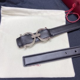 Ferragamo Black Plain Calf Silver Horseshoe Buckle 25mm Belt