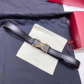 Ferragamo Black Plain Calf Gold Horseshoe Buckle 25mm Belt