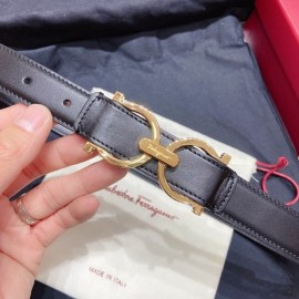 Ferragamo Black Plain Calf Gold Horseshoe Buckle 25mm Belt