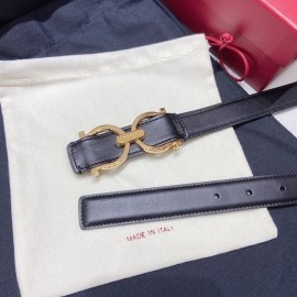 Ferragamo Black Plain Calf Gold Horseshoe Buckle 25mm Belt