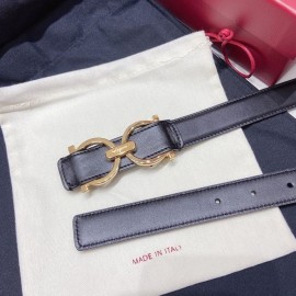 Ferragamo Black Plain Calf Gold Horseshoe Buckle 25mm Belt