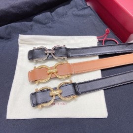 Ferragamo Black Plain Calf Gold Horseshoe Buckle 25mm Belt