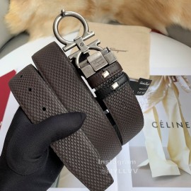 Ferragamo Black Lizard Pattern Leather Pure Copper Buckle Belt