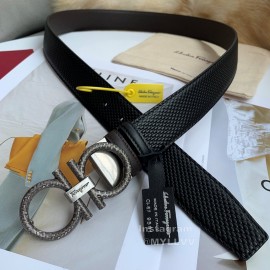 Ferragamo Black Lizard Pattern Leather Pure Copper Buckle Belt