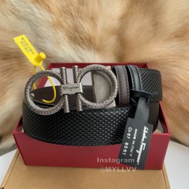 Ferragamo Black Lizard Pattern Leather Pure Copper Buckle Belt