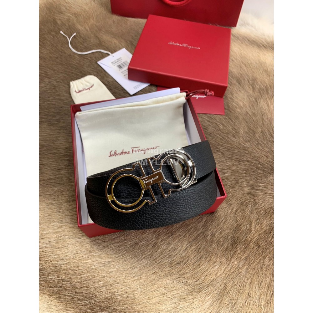 Ferragamo Calf Leather Pure Copper Hollow Buckle 35mm Belt