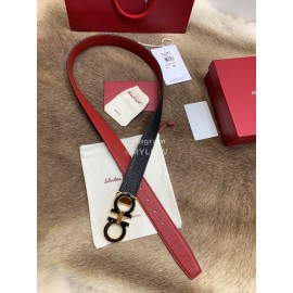 Ferragamo Calf Leather Pure Copper Buckle 35mm Belt Red