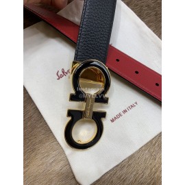 Ferragamo Calf Leather Pure Copper Buckle 35mm Belt Red