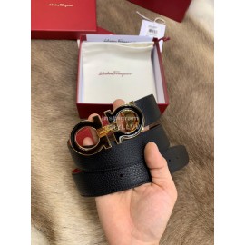 Ferragamo Calf Leather Pure Copper Buckle 35mm Belt Red