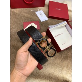 Ferragamo Calf Leather Pure Copper Buckle 35mm Belt Red