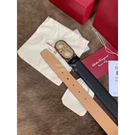 Ferragamo Calf Leather Pure Copper Silver Buckle 35mm Belt