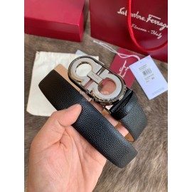 Ferragamo Calf Leather Pure Copper Silver Buckle 35mm Belt