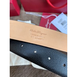 Ferragamo Calf Leather Pure Copper Silver Buckle 35mm Belt