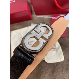 Ferragamo Calf Leather Pure Copper Silver Buckle 35mm Belt