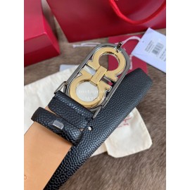 Ferragamo Calf Leather Pure Copper Silver Buckle 35mm Belt