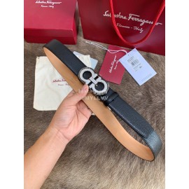 Ferragamo Calf Leather Pure Copper Silver Buckle 35mm Belt