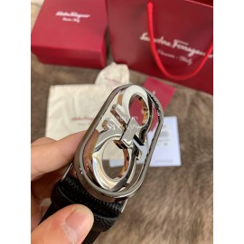 Ferragamo Calf Leather Pure Copper Silver Buckle 35mm Belt