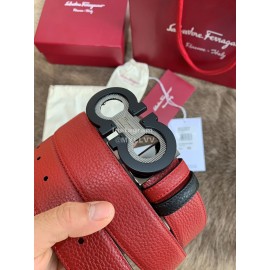 Ferragamo New Calf Leather Pure Copper Buckle 35mm Belt Red
