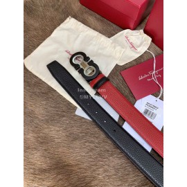 Ferragamo New Calf Leather Pure Copper Buckle 35mm Belt Red