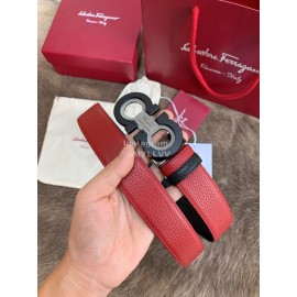 Ferragamo New Calf Leather Pure Copper Buckle 35mm Belt Red